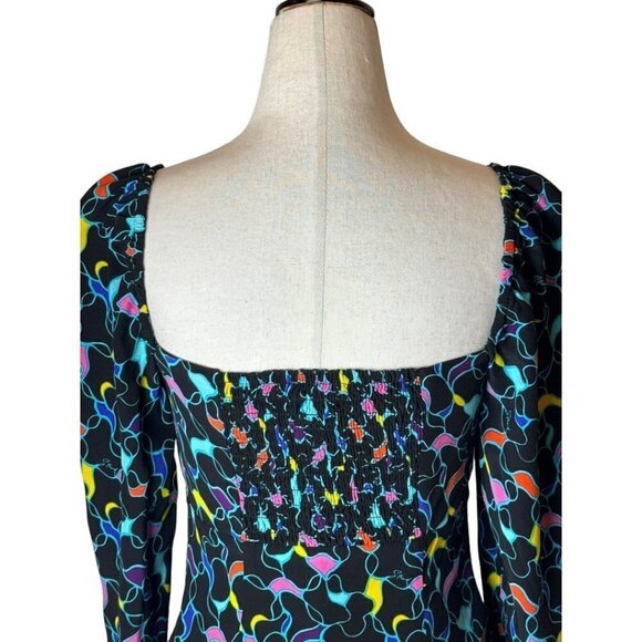 Staud Black Multicolor Print Long Sleeve Sweetheart Neck Josephine Top 6 - Picture 6 of 13